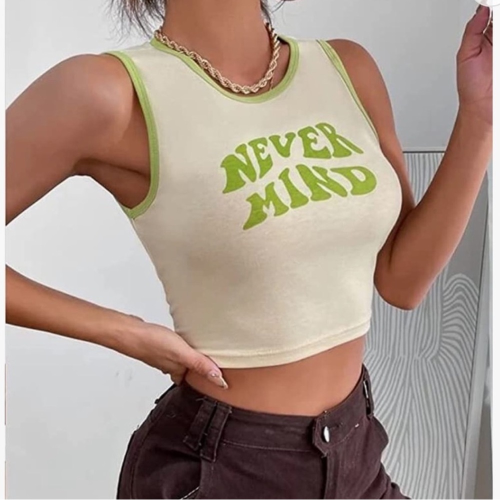 Slogan Graphic Contrast Binding Tank Top